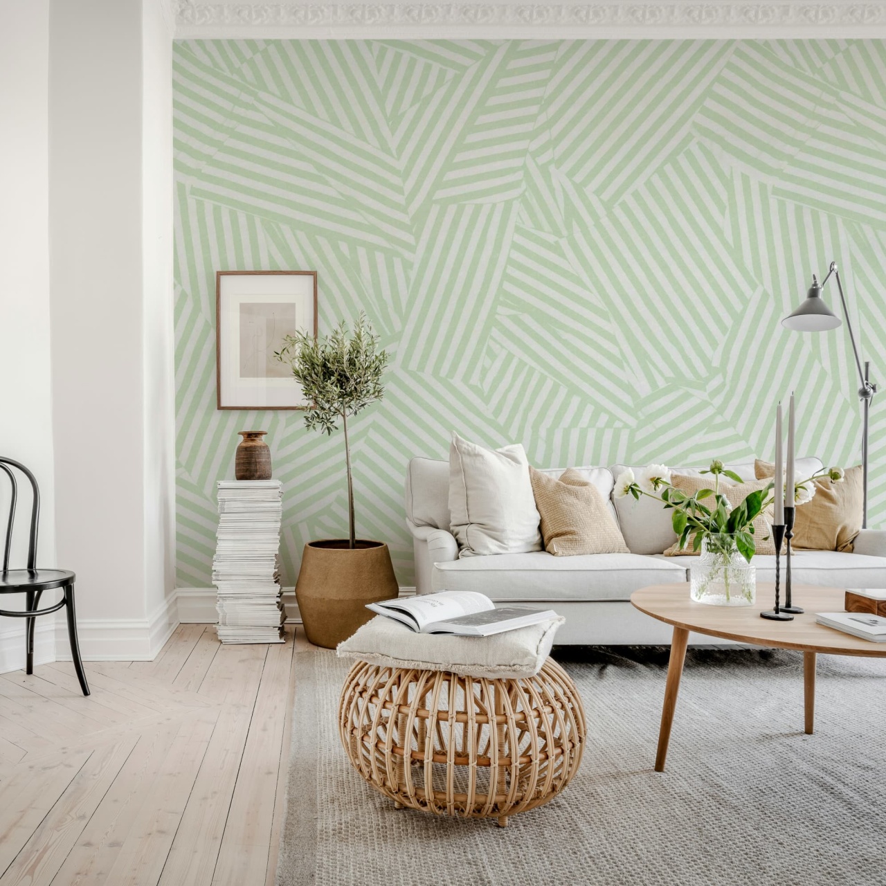 Fototapet, Abstract Weave, Light Green, Rebel Walls