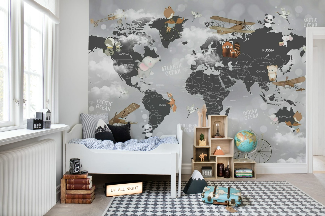 Fototapet, Animal World Map, Gray, Rebel Walls