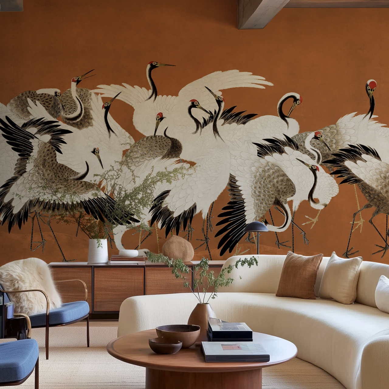 Fototapet, Dancing Cranes, Orange, Rebel Walls - 3