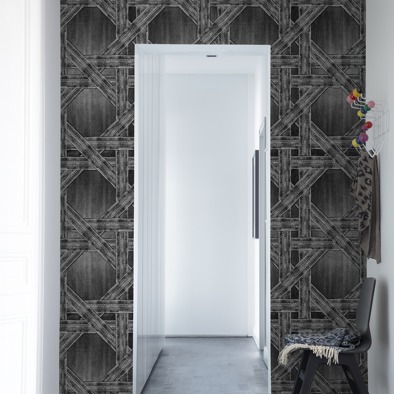 Fototapet, Denim Trellis, Black, Rebel Walls