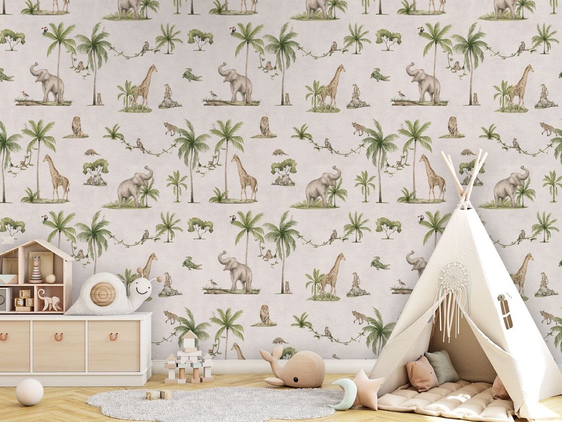 Fototapet Joyful Jungle - White, Kikki Belle