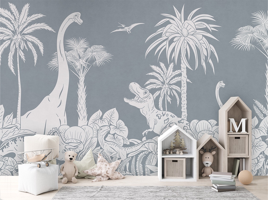 Fototapet Monochrome Dino - Blue, Kikki Belle - 3