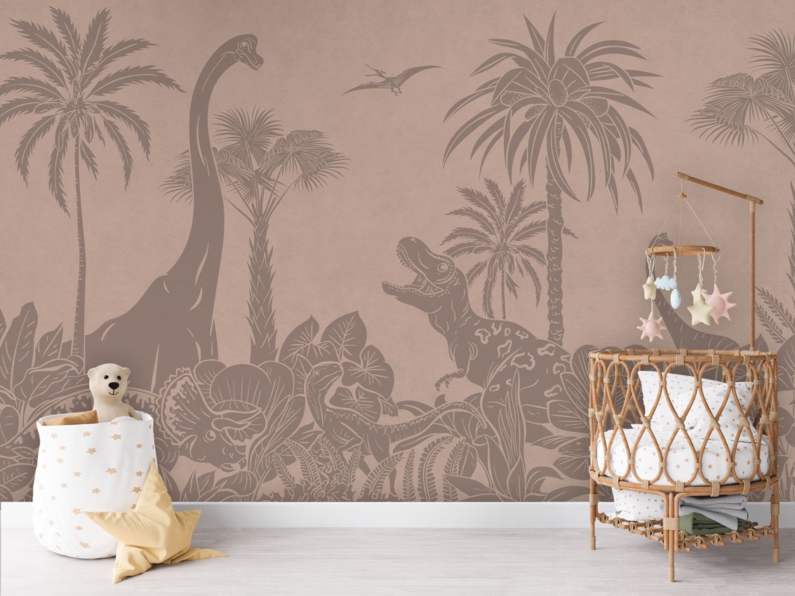 Fototapet Monochrome Dino - Pink Vintage, Kikki Belle