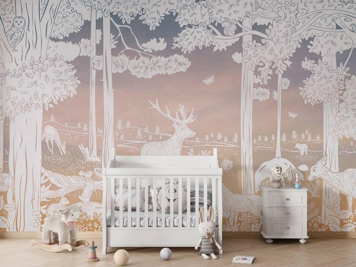 Fototapet Monochrome Forest - Pink Sky, Kikki Belle