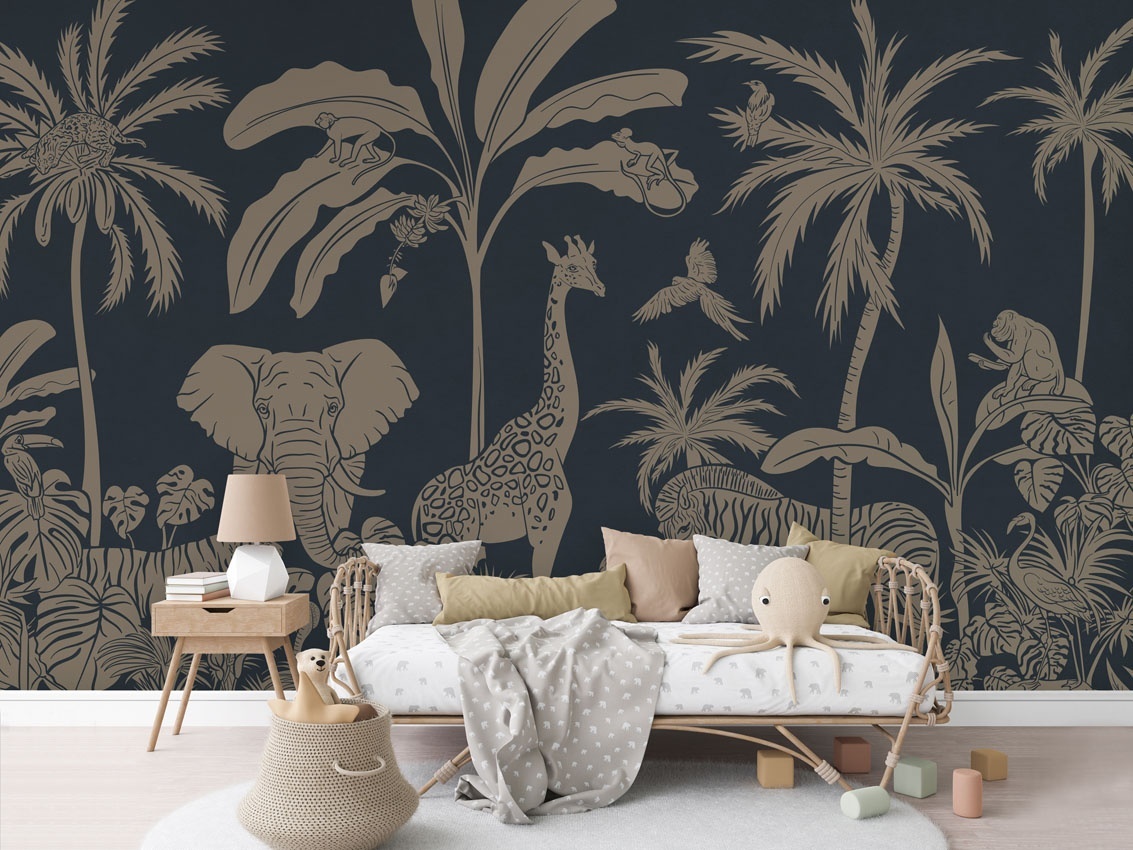 Fototapet Monochrome Jungle - Blue Vintage, Kikki Belle - 4