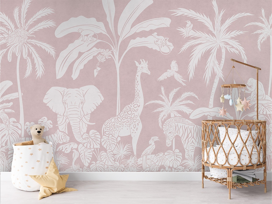 Fototapet Monochrome Jungle - Pink, Kikki Belle
