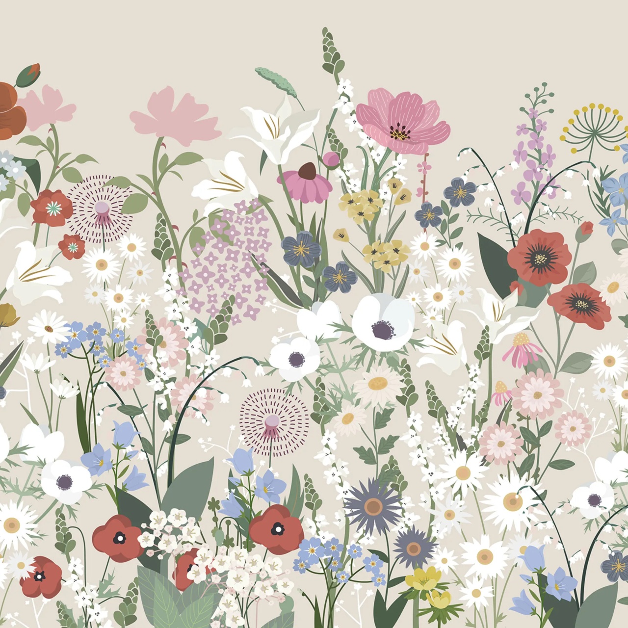Fototapet, Playful Meadow, Beige, Rebel Walls — imaginea 2