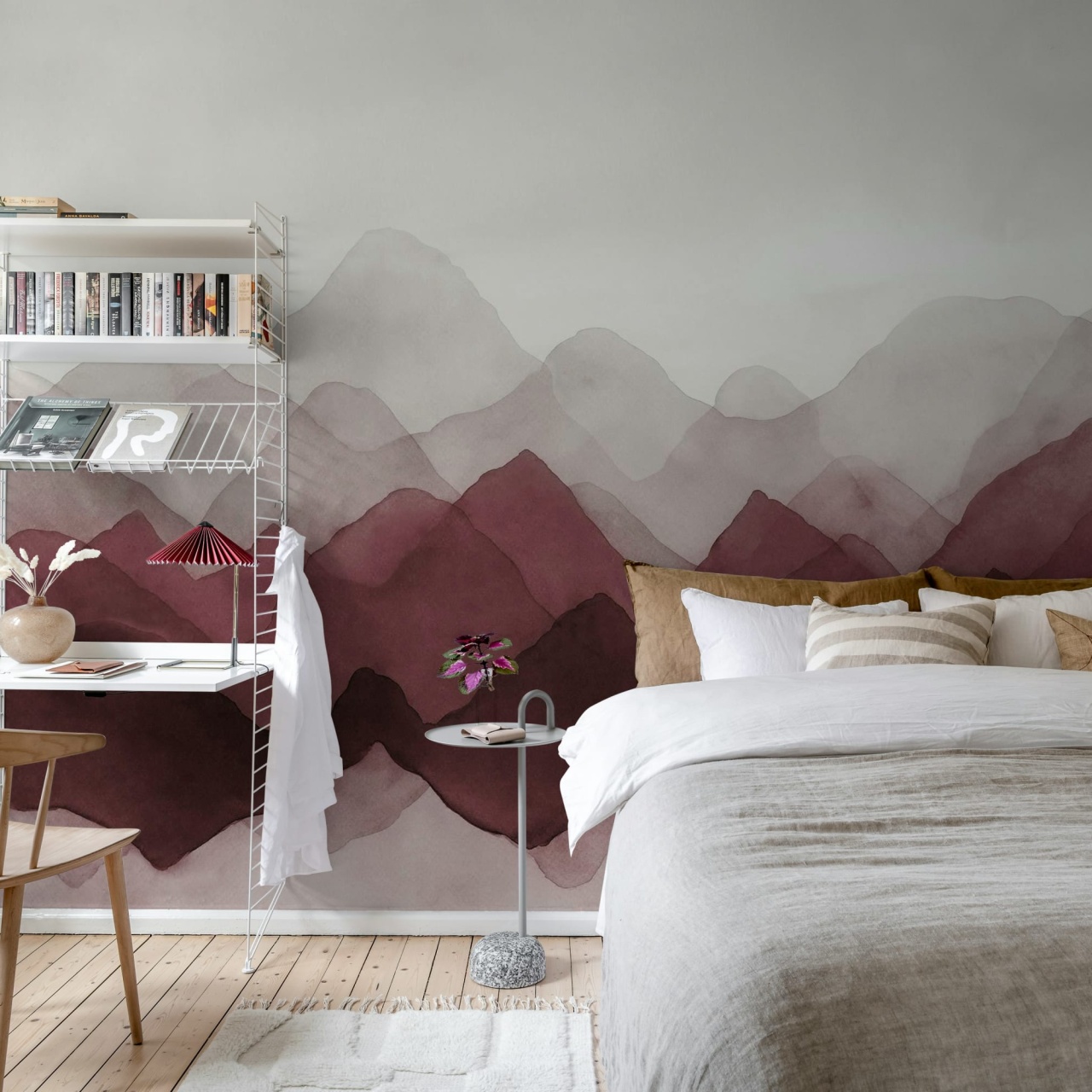 Fototapet, Watercolor Mountain, Burgundy, Rebel Walls
