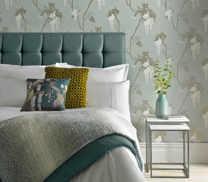 Leonora, Teal Green Luxury Floral, 1838 Wallcoverings, 5.3mp / rola