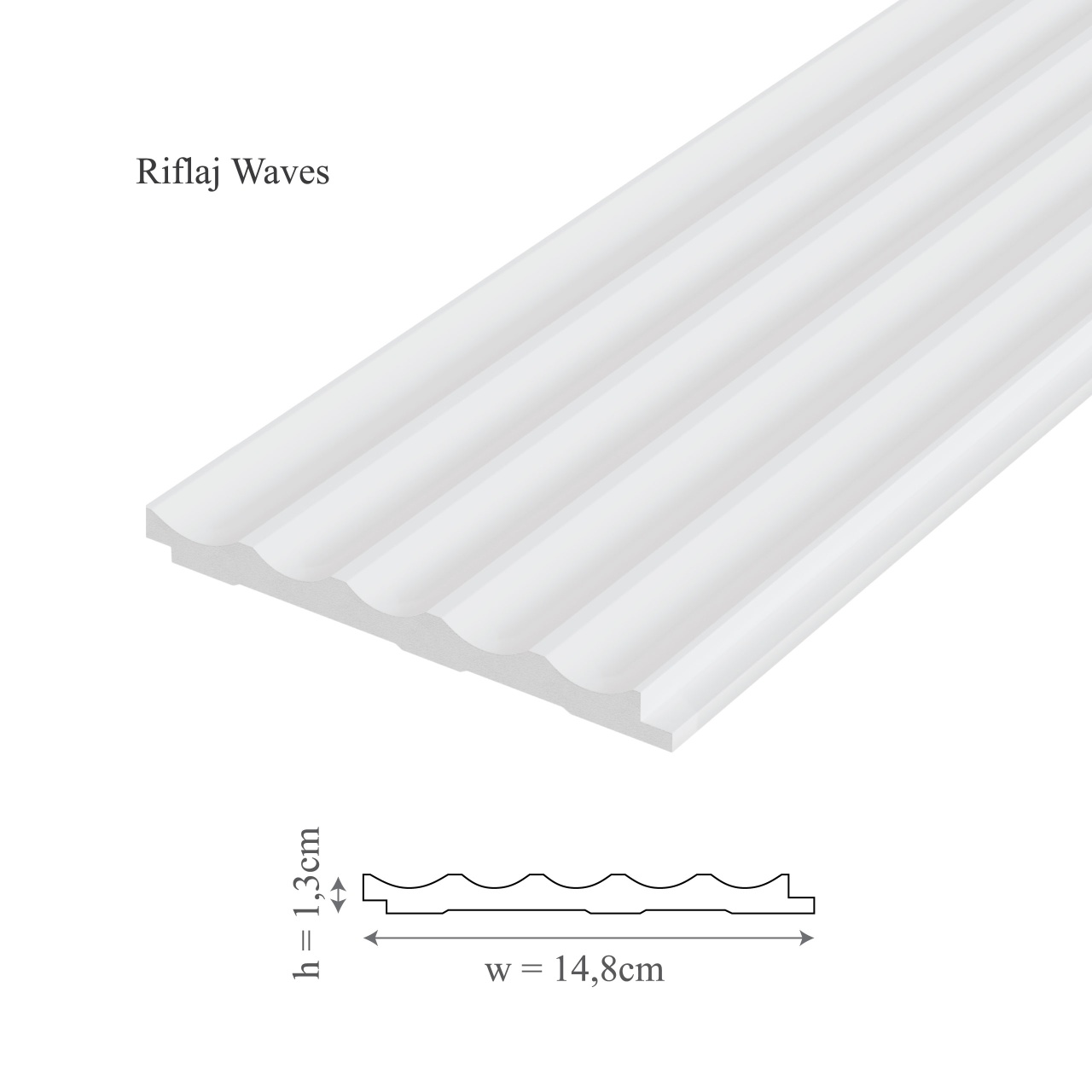 Profil dreapta panou riflaj decorativ 3D, model Waves R - 3.2x1.3x250 cm - 1 | YEO