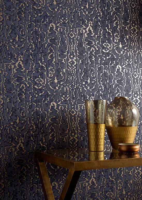 Tapet, Avington, Navy Blue Luxury Moire, 1838 Wallcoverings, 5.3mp / rola