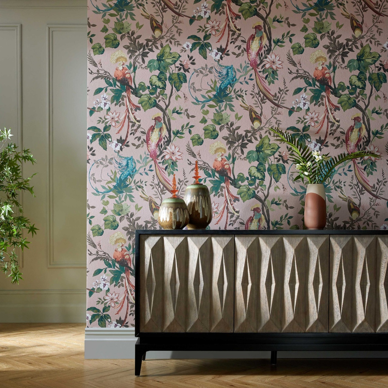 Tapet, Bird Sonnet, Blush Pink Luxury Bird, 1838 Wallcoverings, 7mp / rola