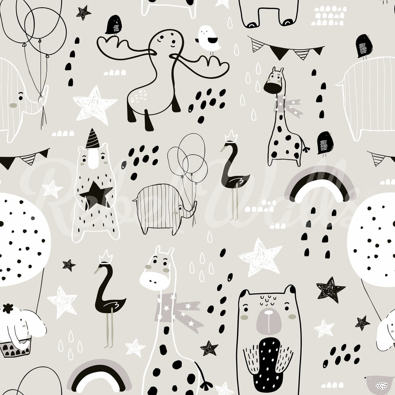 Tapet Happy Animals, Gray, Rebel Walls - 1 | YEO
