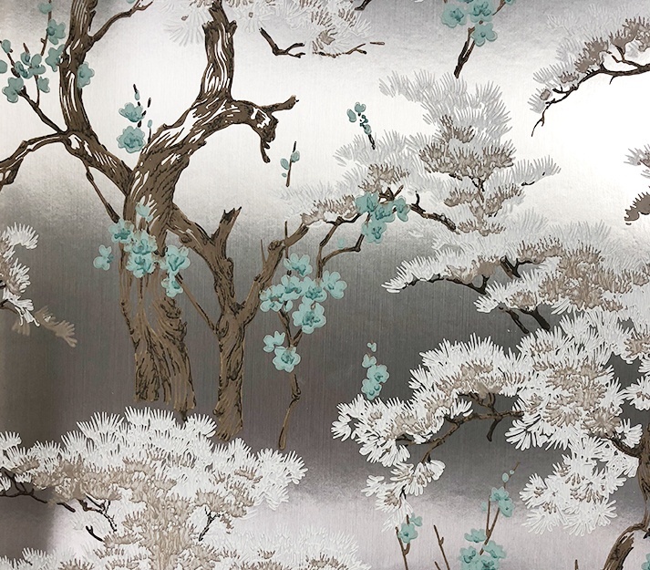 Tapet, Harewood, Foil Silver Luxury Chinoiserie, 1838 Wallcoverings, 5.3mp / rola