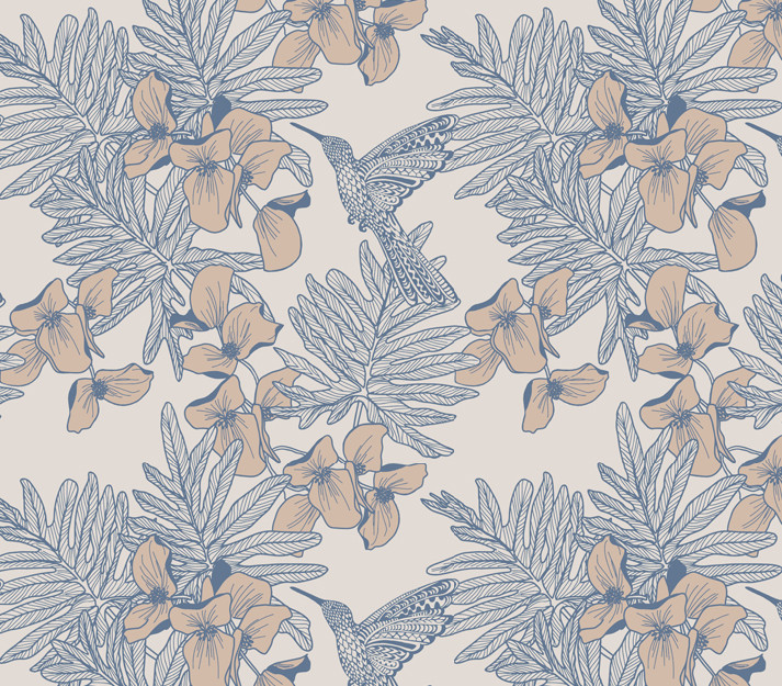 Tapet Hummingbird, Lagoon Blue Luxury Floral, 1838 Wallcoverings, 5.3mp / rola - 1 | YEO