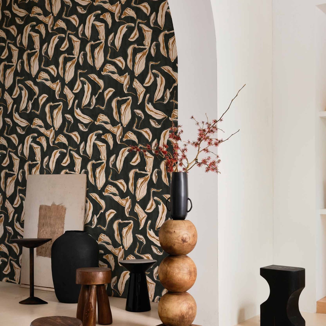Tapet Moroccan Branches, Black, Coordonne 5mp / rola