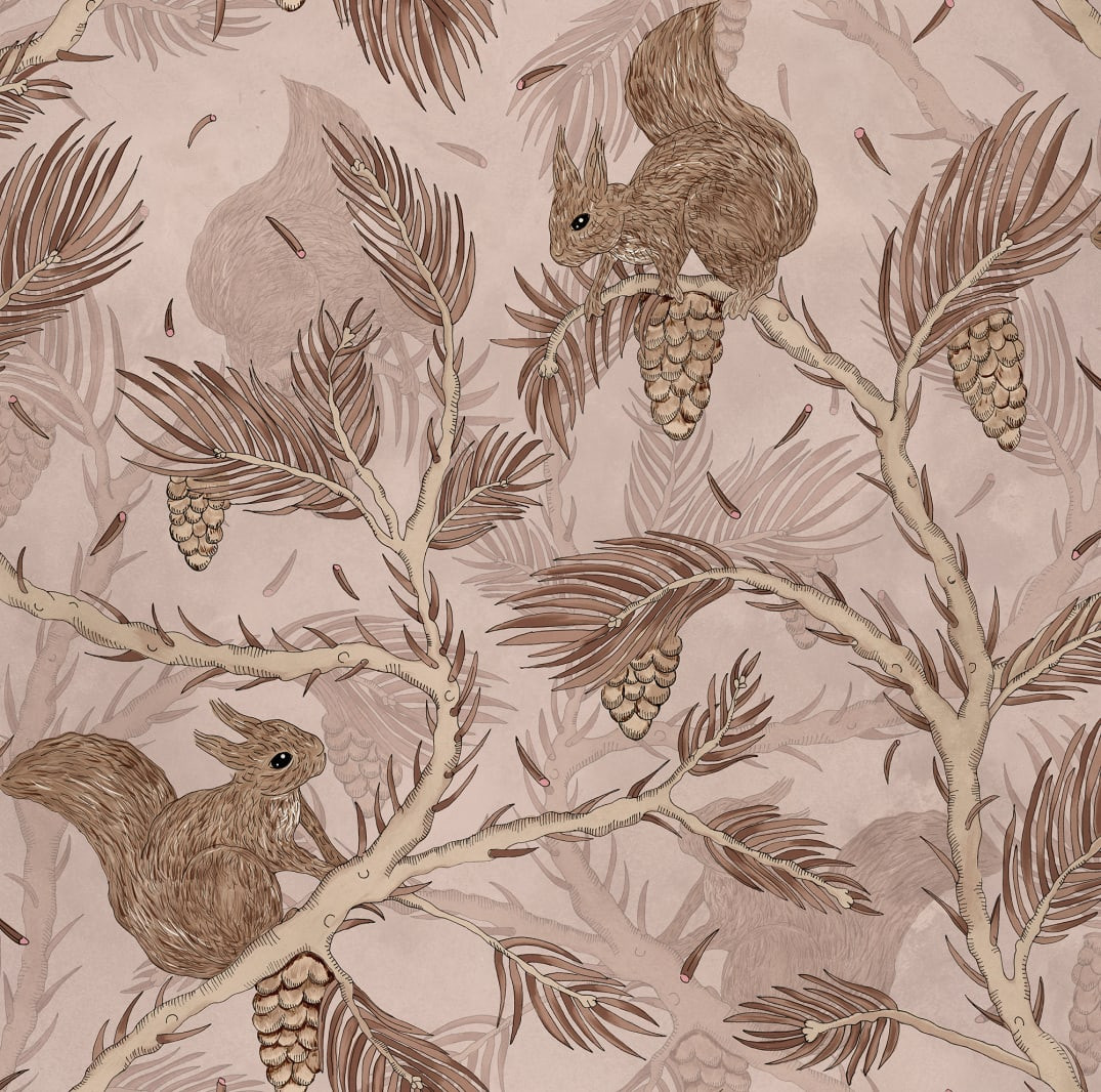 Tapet pentru copii, Squirrel Mountain, Pink, Rebel Walls - 1 | YEO