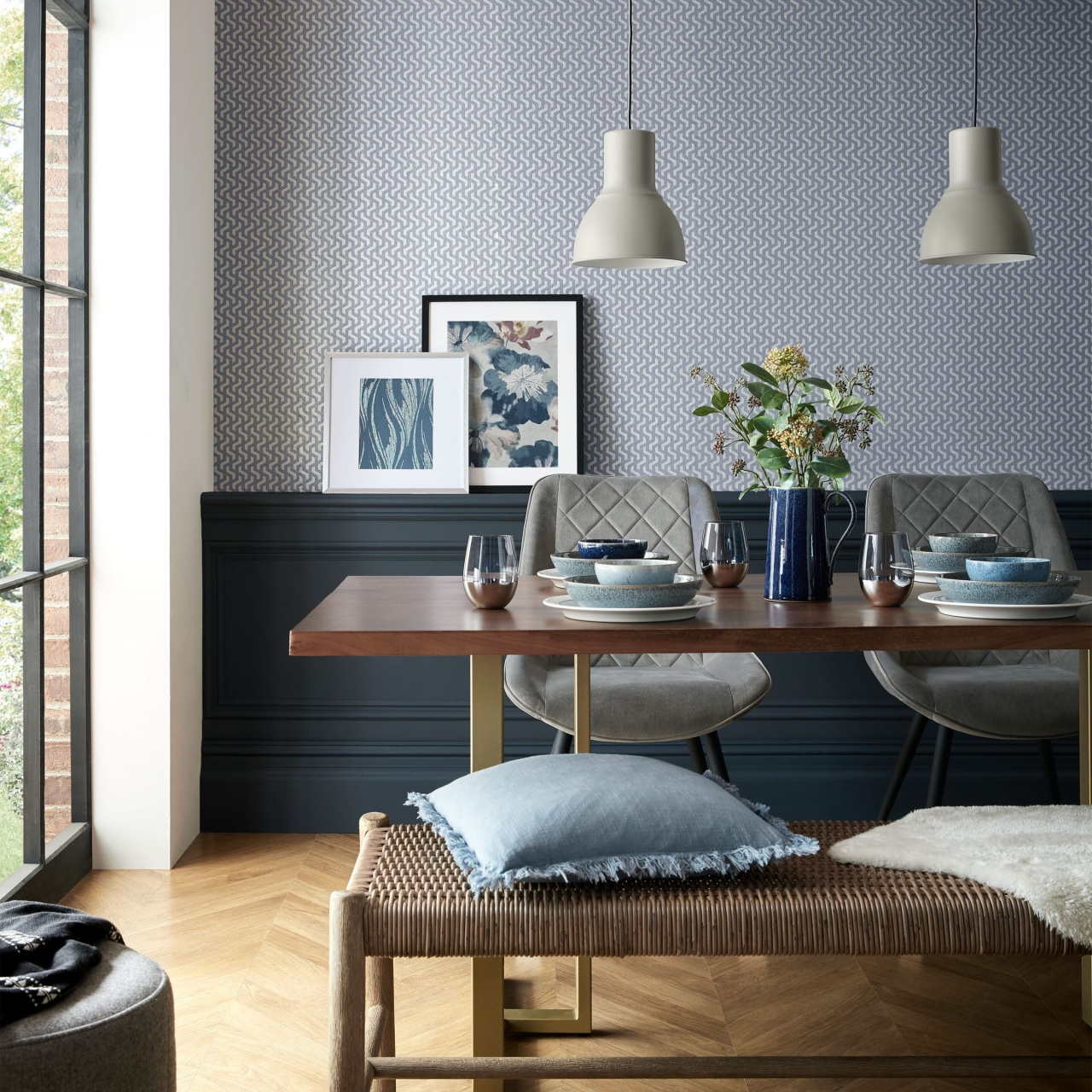Tapet, Rattan, Blue Dusk Silver Luxury Geometric, 1838 Wallcoverings, 5.3mp / rola
