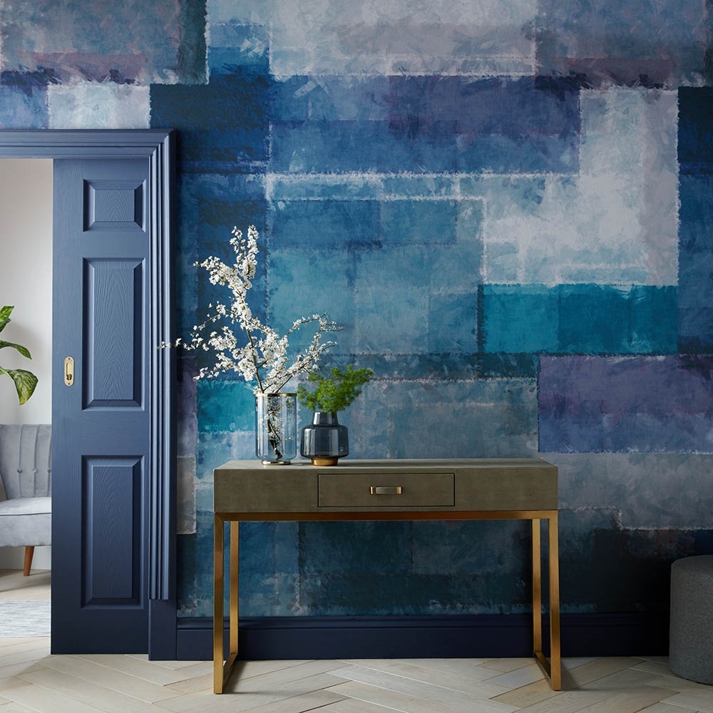 Tapet, Spectrum, Indigo Blue Luxury Geometric, 1838 Wallcoverings, 6.5mp / rola