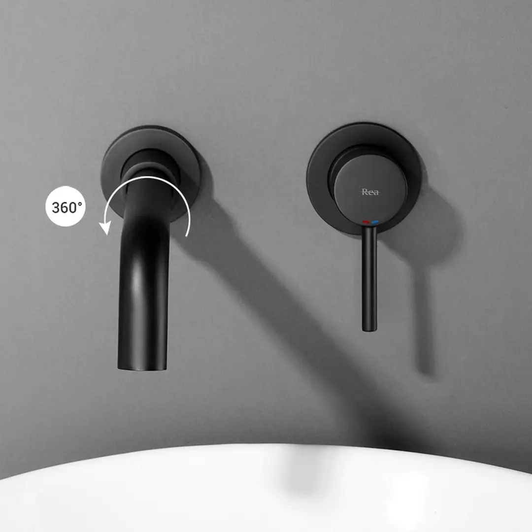 Baterie lavoar incastrata Rea Lungo negru mat cu corp ingropat - Img 1