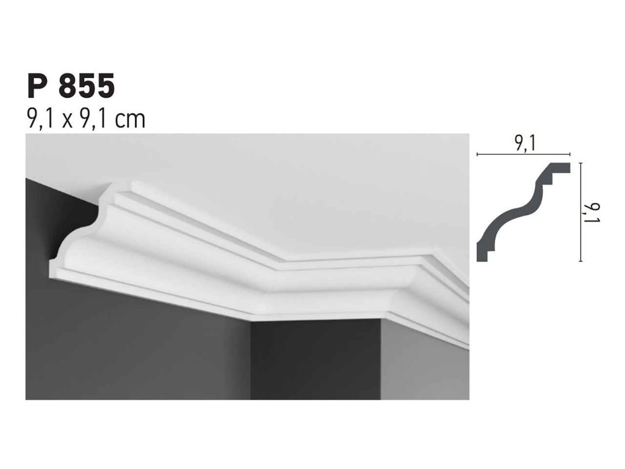 Cornisa decorativa din poliuretan Flexibil P855F - 9.1x9.1x200 cm - 3 | YEO