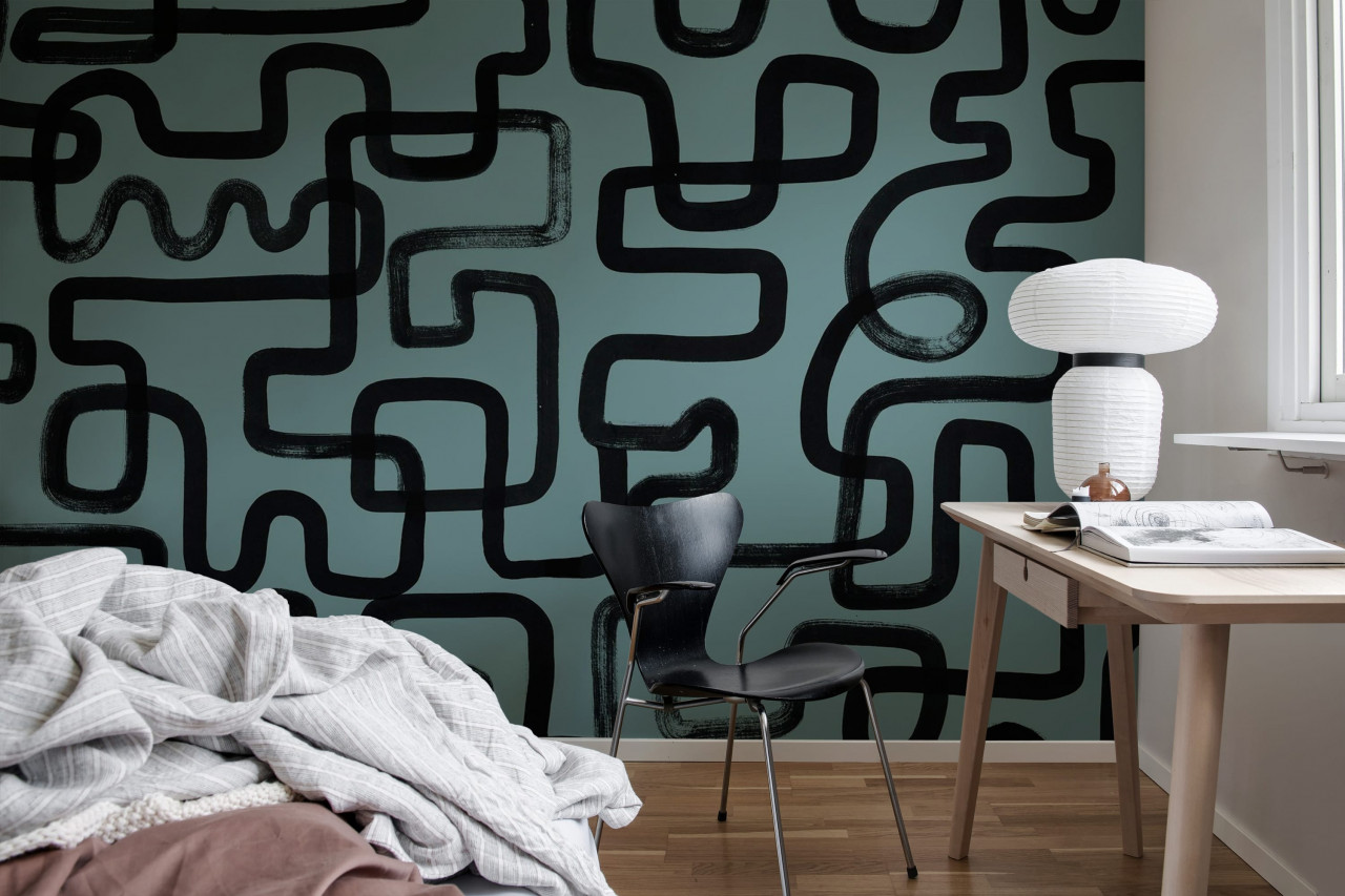 Fototapet, Artzy Lines, Petrol, Rebel Walls