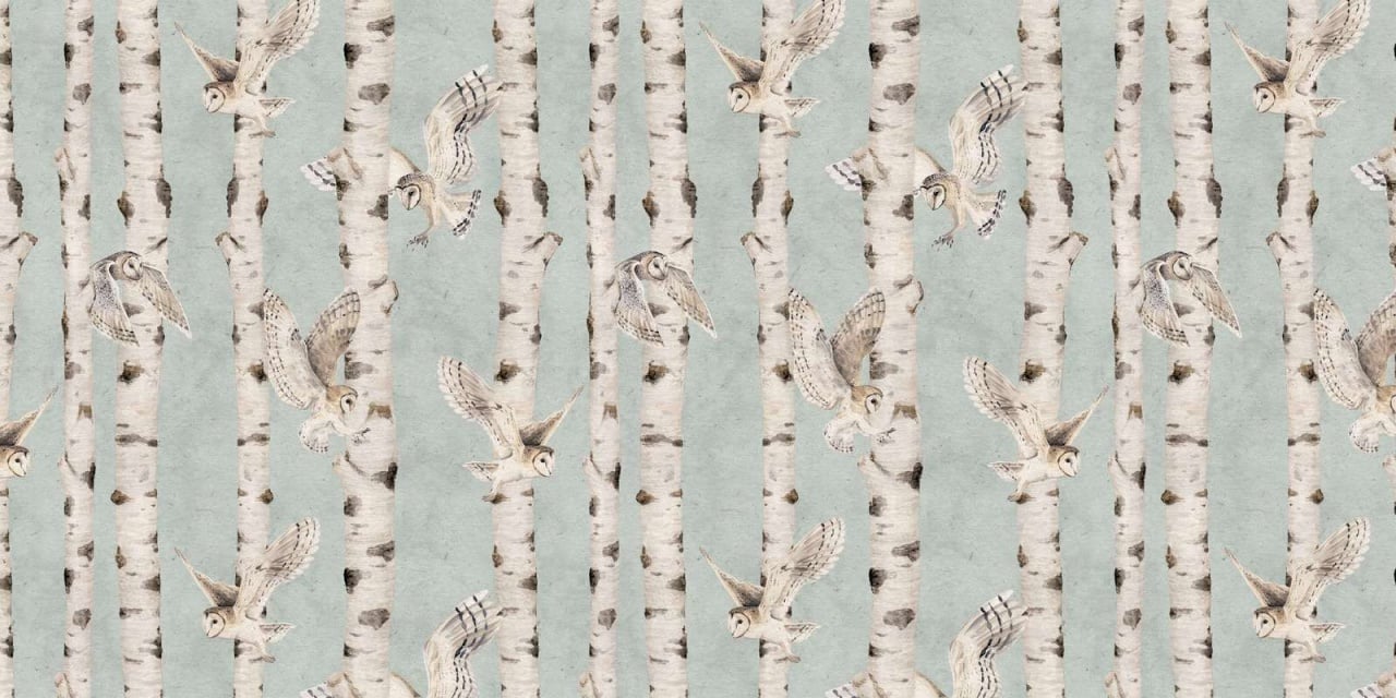 Fototapet Birch and Owls - Blue, Kikki Belle - 2