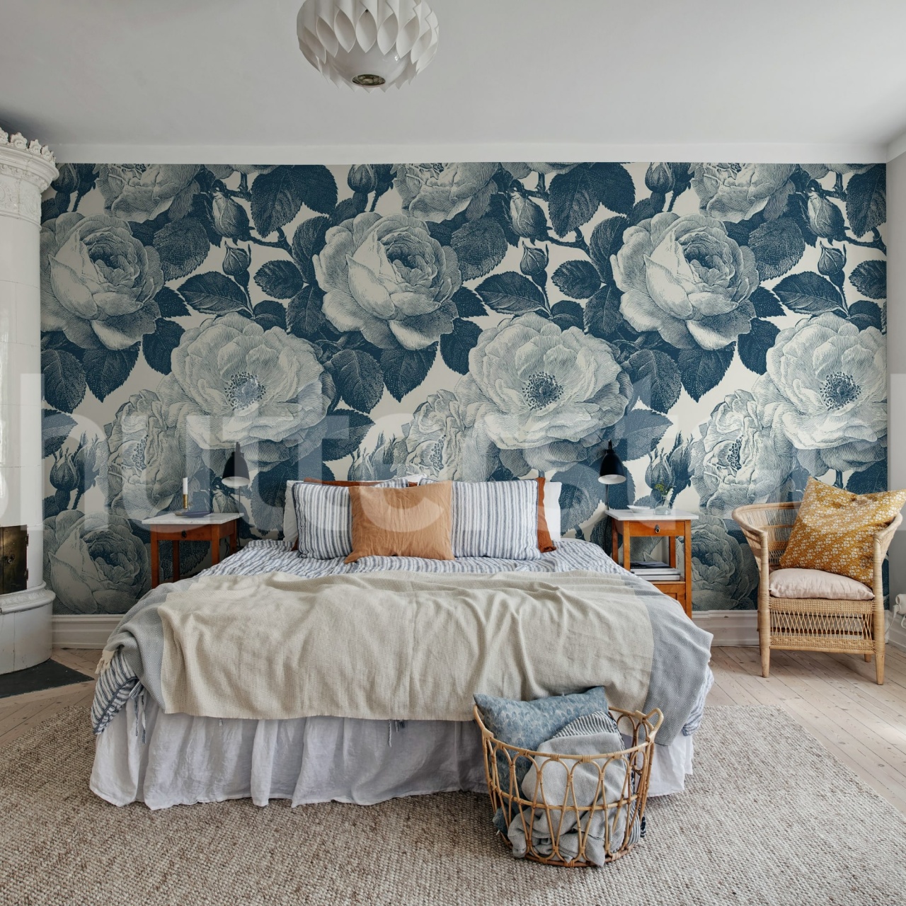 Fototapet, Bold Roses, Blue, Rebel Walls