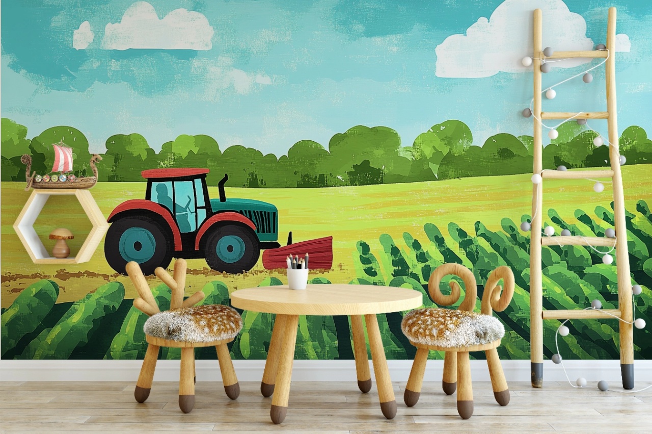 Fototapet copii, Tractor in the field 011