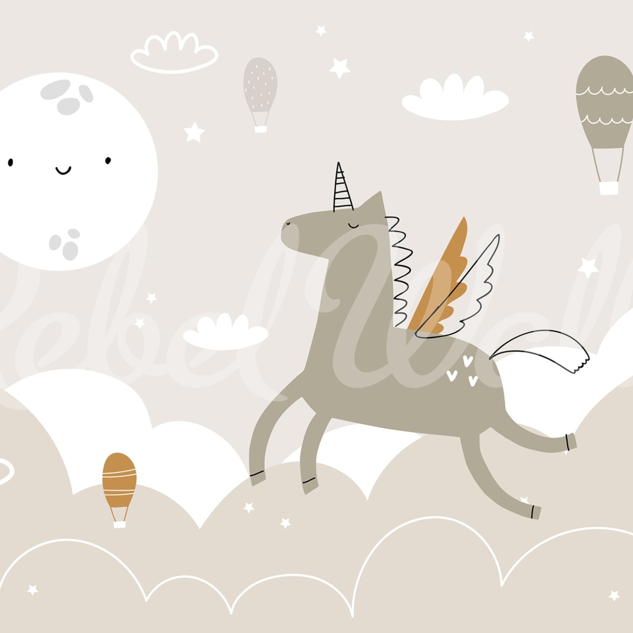 Fototapet, Flying Unicorn, Beige, Rebel Walls - 2