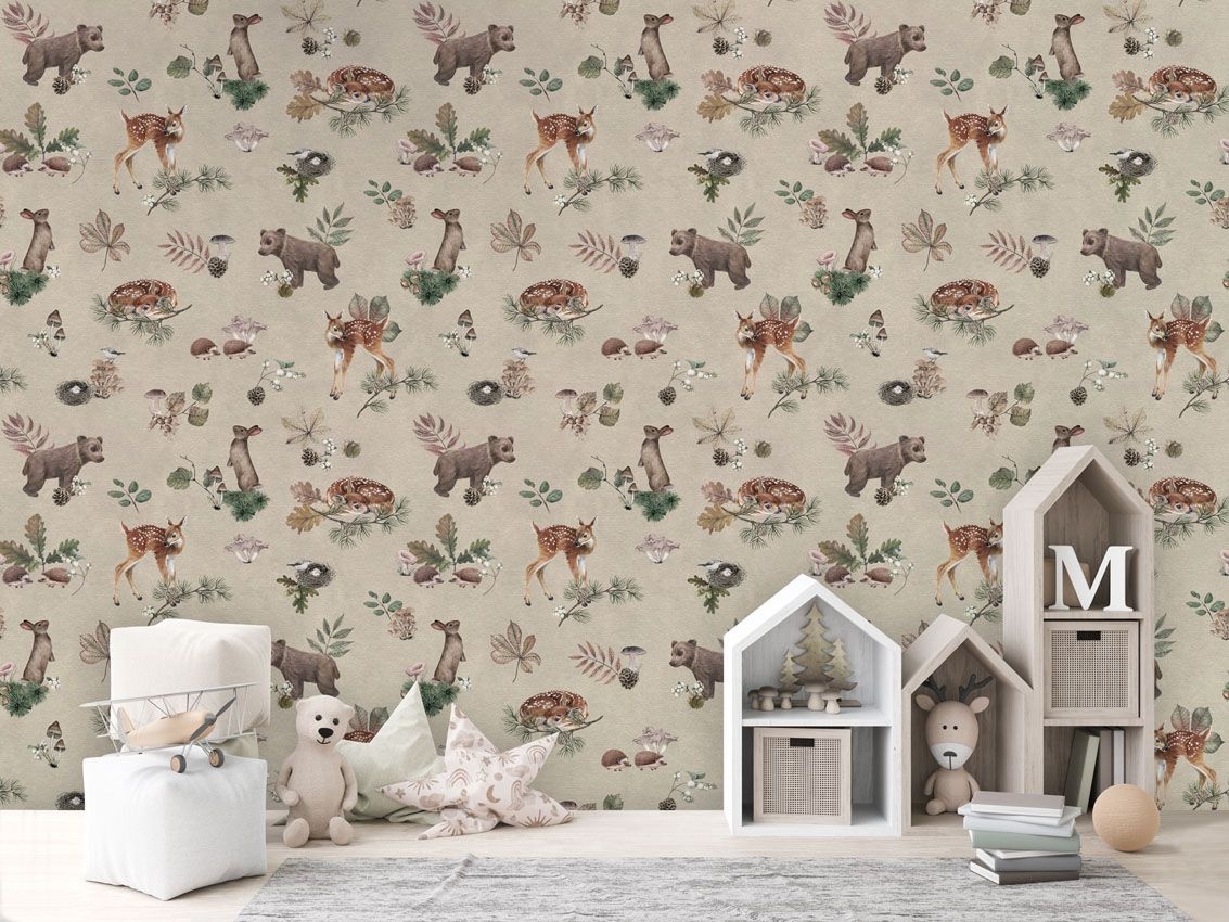 Fototapet Forest Gathering - Beige, Kikki Belle - 3