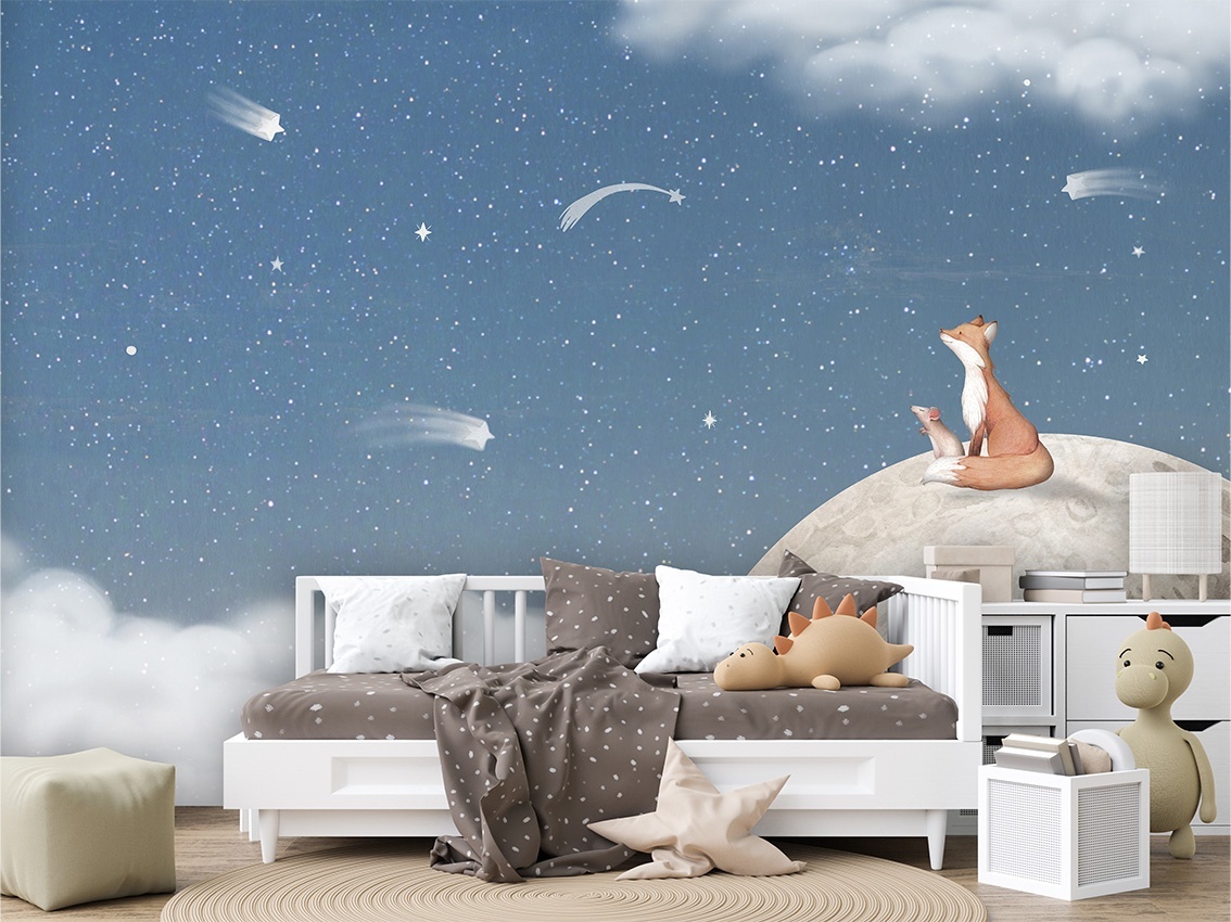 Fototapet Fox on the Moon - Blue, Oliver Robins