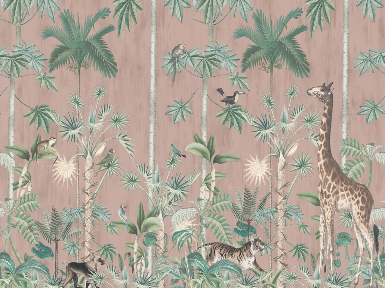 Fototapet, Giraffe's Stroll, Pink, Rebel Walls - 2