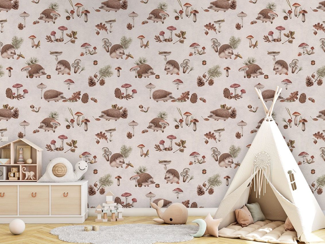 Fototapet Happy Hedgehog - White, Kikki Belle