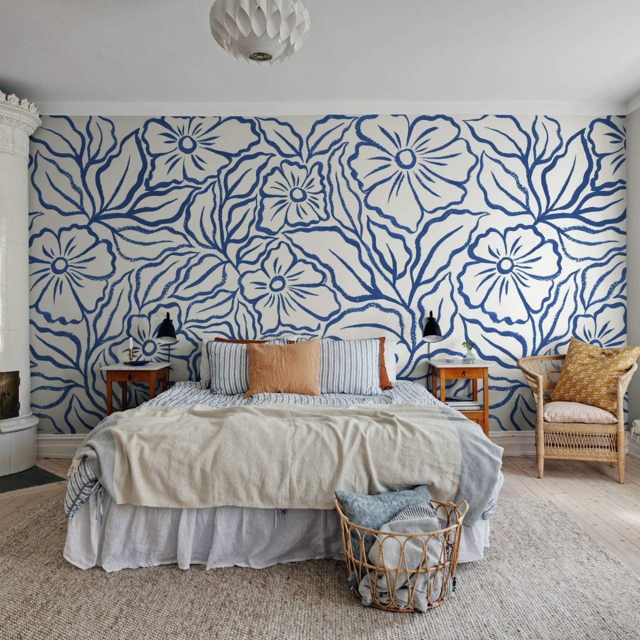 Fototapet, Ink Flowers, Blue, Rebel Walls
