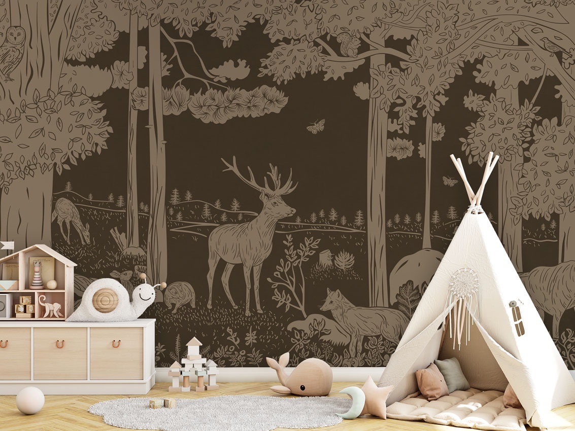 Fototapet Monochrome Forest - Brown Vintage, Kikki Belle - 5