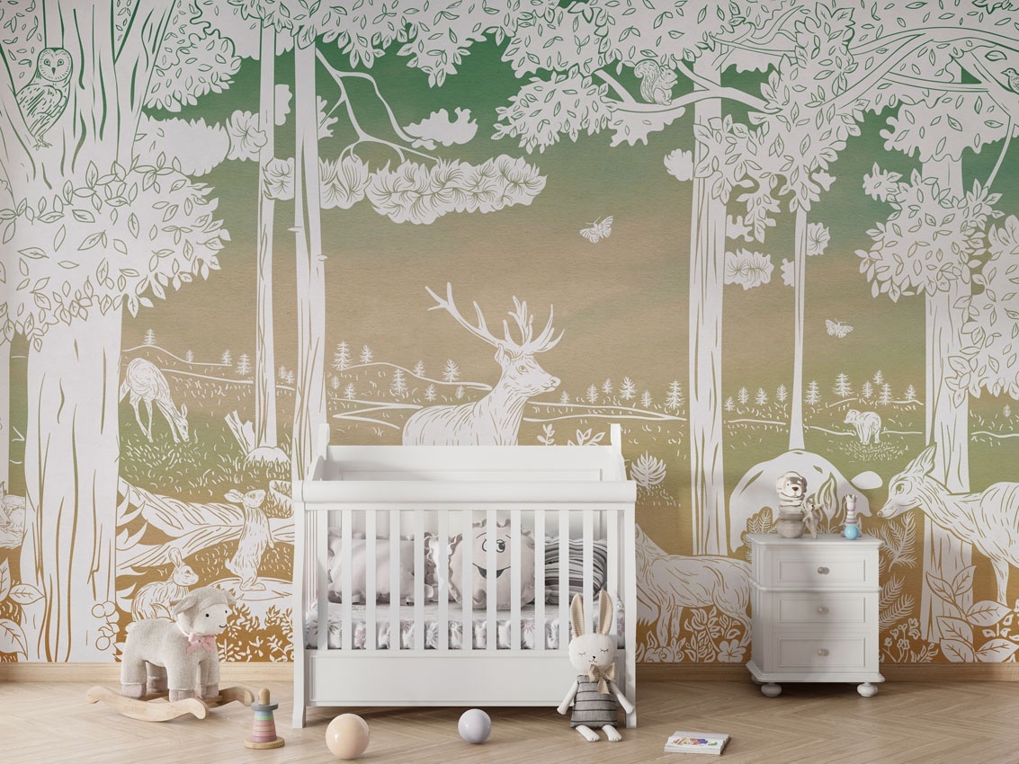 Fototapet Monochrome Forest - Green Sky, Kikki Belle