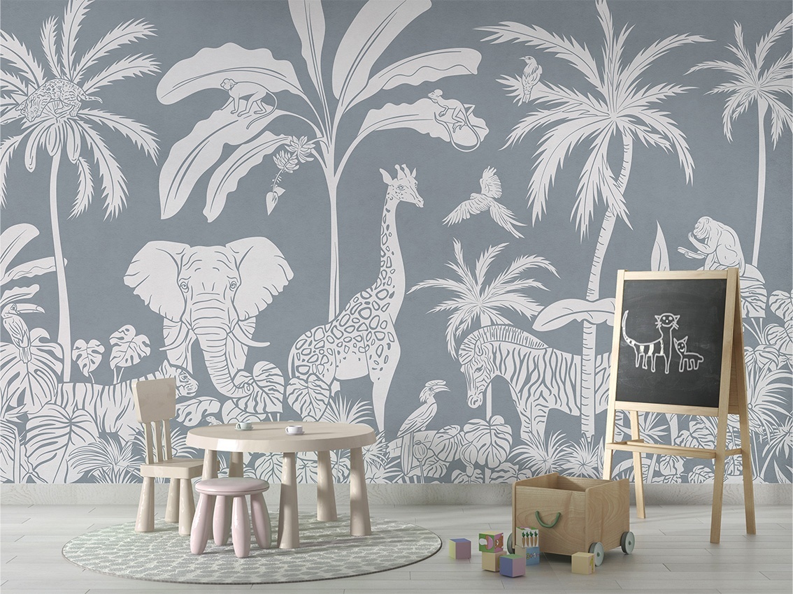 Fototapet Monochrome Jungle - Blue, Kikki Belle - 4