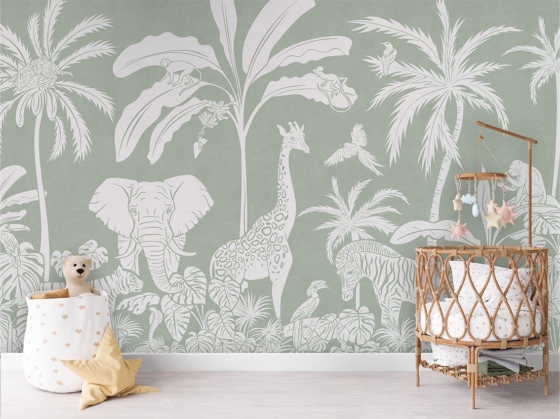 Fototapet Monochrome Jungle - Green, Kikki Belle