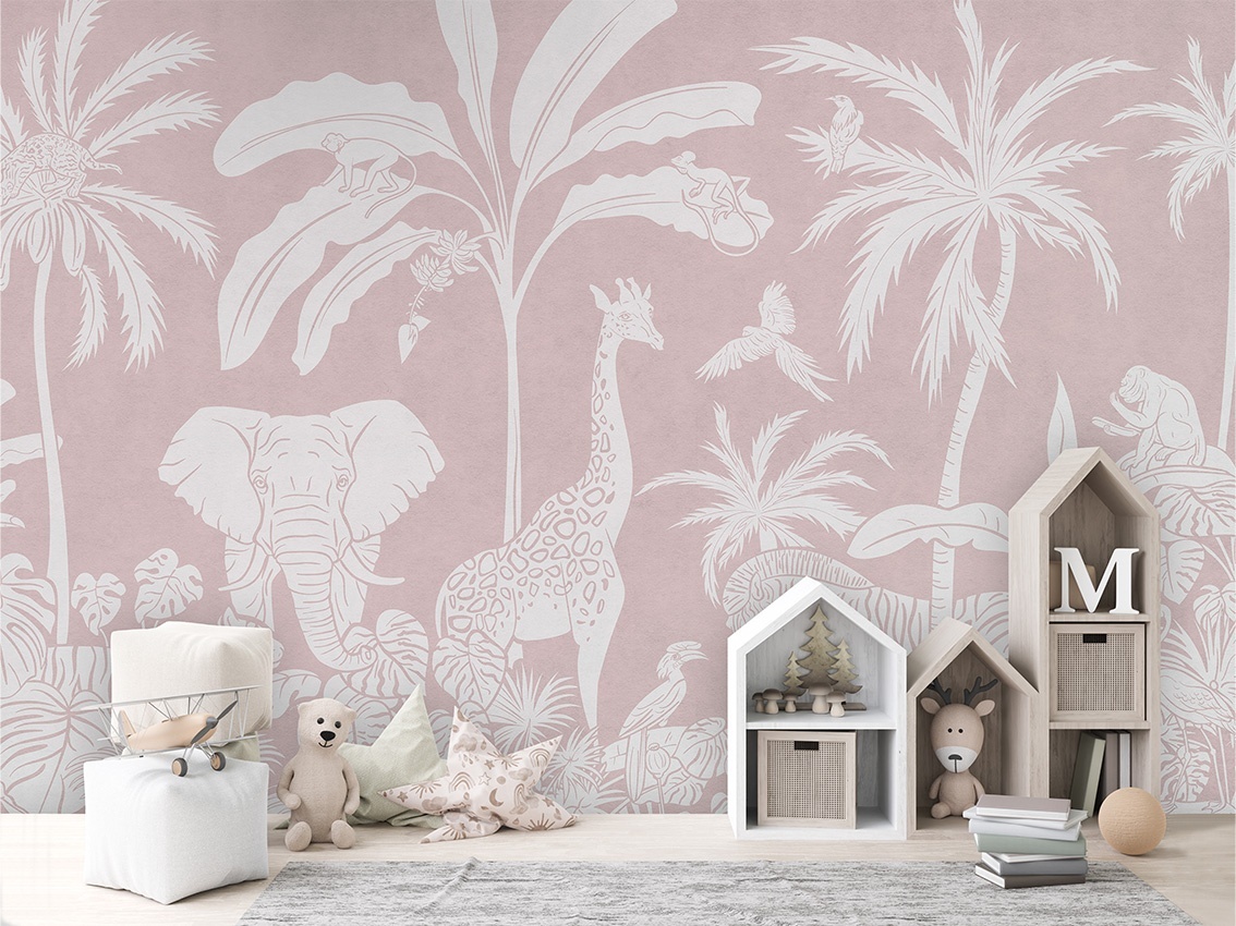 Fototapet Monochrome Jungle - Pink, Kikki Belle - 3