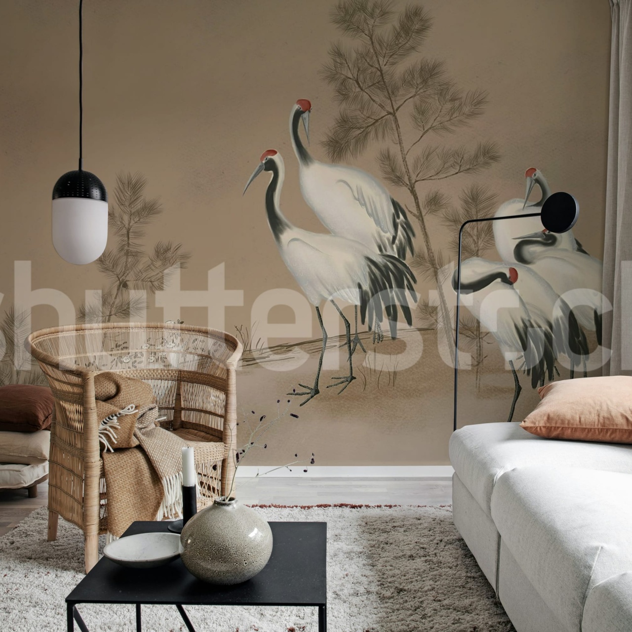 Fototapet, Whispering Cranes, Beige, Rebel Walls - 3