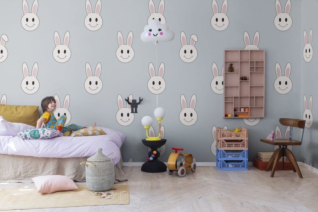 Fototapet, Year of the Rabbit Smiley, Light Blue, Rebel Walls