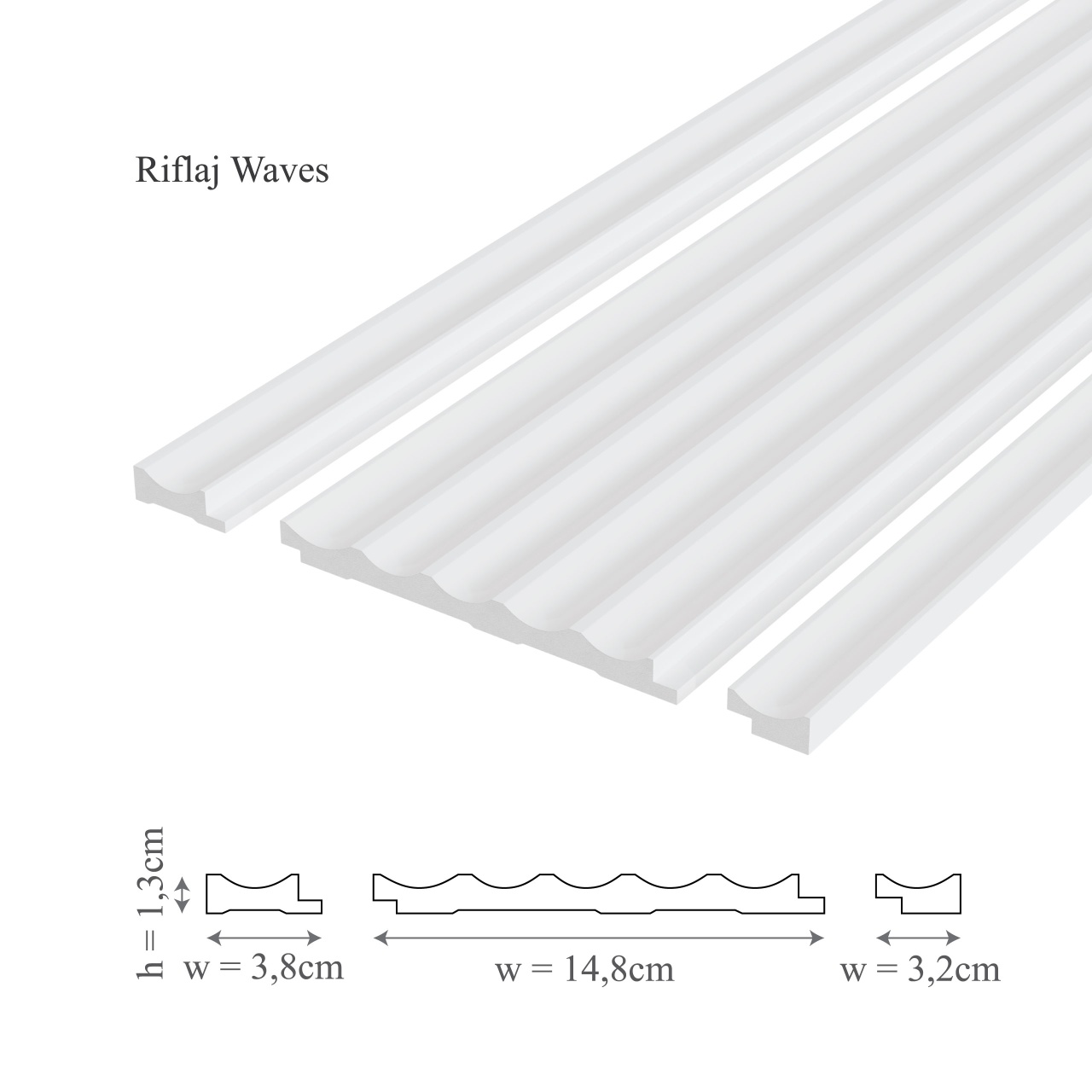 Profil dreapta panou riflaj decorativ 3D, model Waves R - 3.2x1.3x250 cm - 2 | YEO