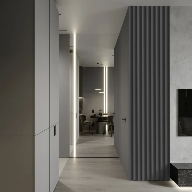 Profil dreapta pentru riflaj decorativ Velutto, Shadow Grey, 270x6.1cm, Lamelio