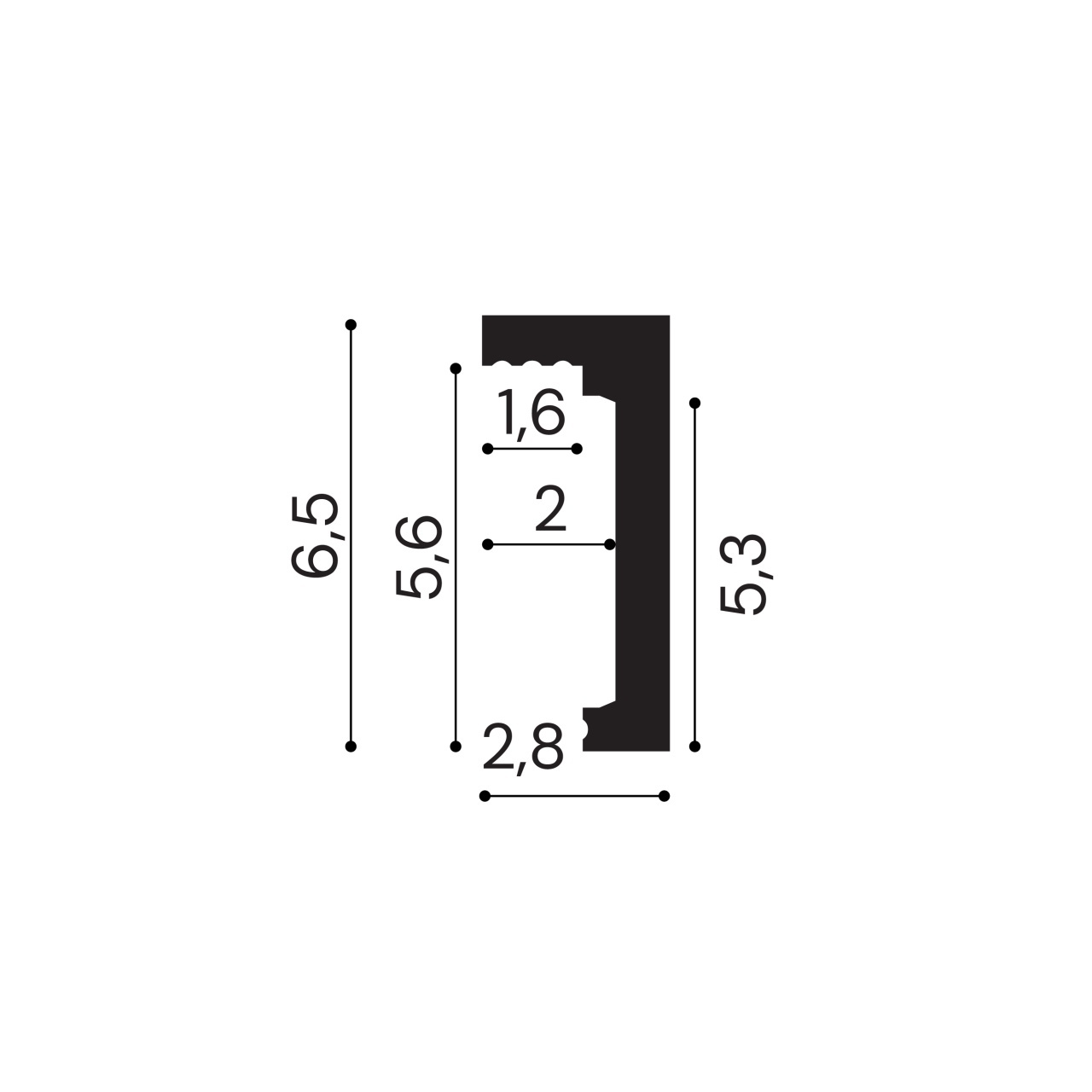 Profil mascare galerie polimer rigid, Manavi, ES5 - 6.5x2.8x200 cm — imaginea 2