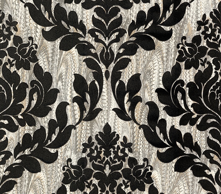 Tapet, Faversham, Charcoal Black Luxury Flock, 1838 Wallcoverings, 5.3mp / rola