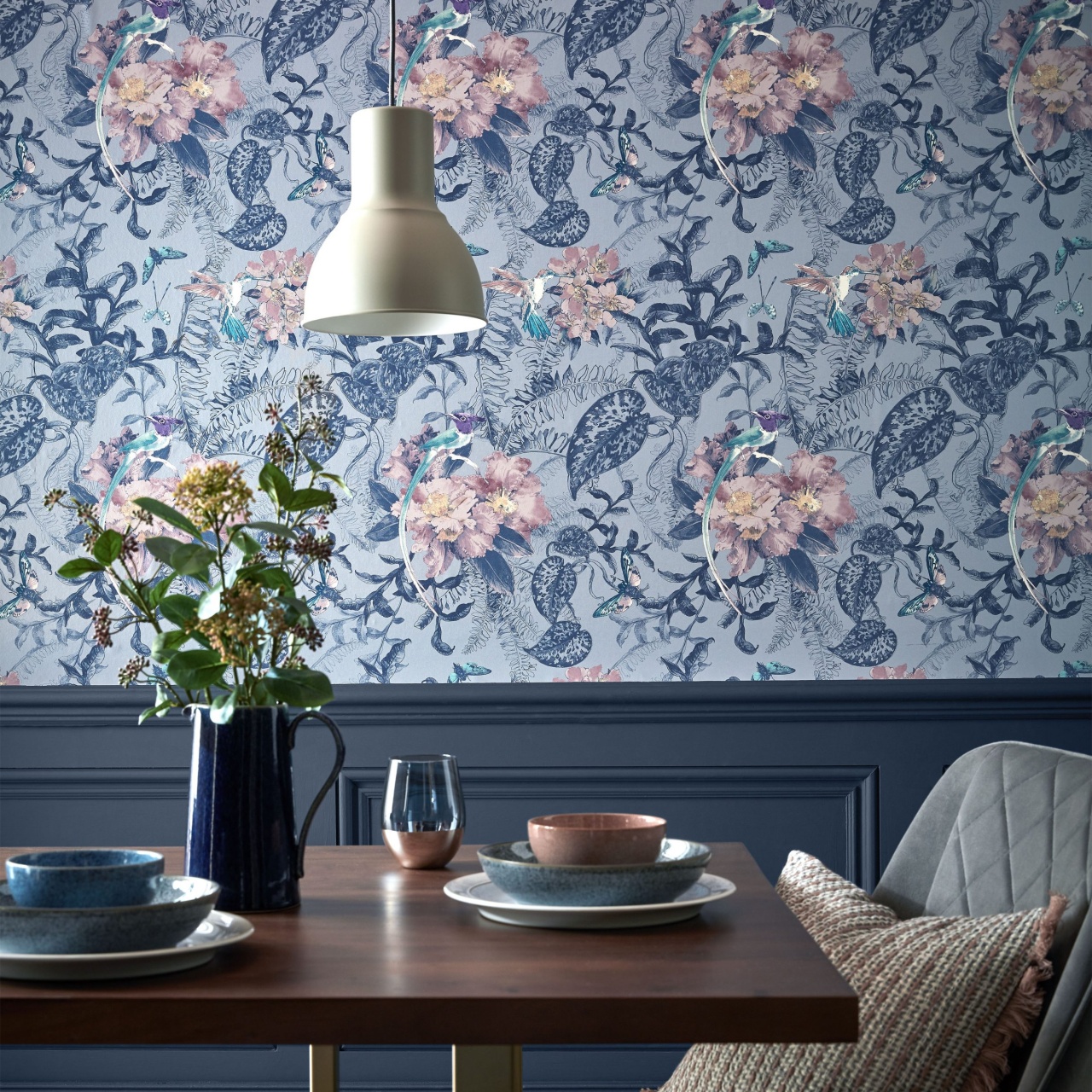 Tapet, Hedgerow, Blue Dusk Luxury Feature, 1838 Wallcoverings, 5.3mp / rola