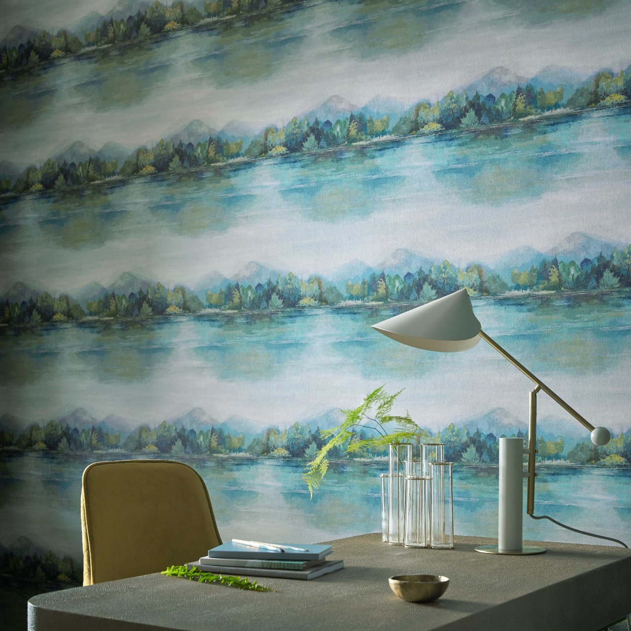 Tapet, Lakeside, Fern Green Luxury Landscape, 1838 Wallcoverings, 5.3mp / rola