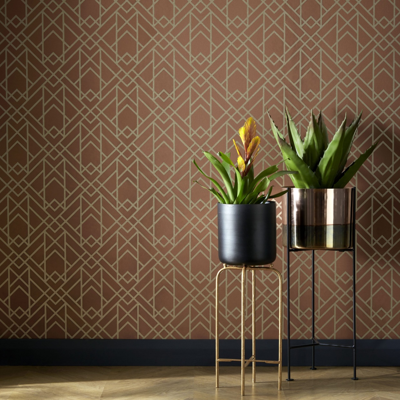 Tapet, Metro, Amber Glow Orange Luxury Geometric, 1838 Wallcoverings, 5.3mp / rola
