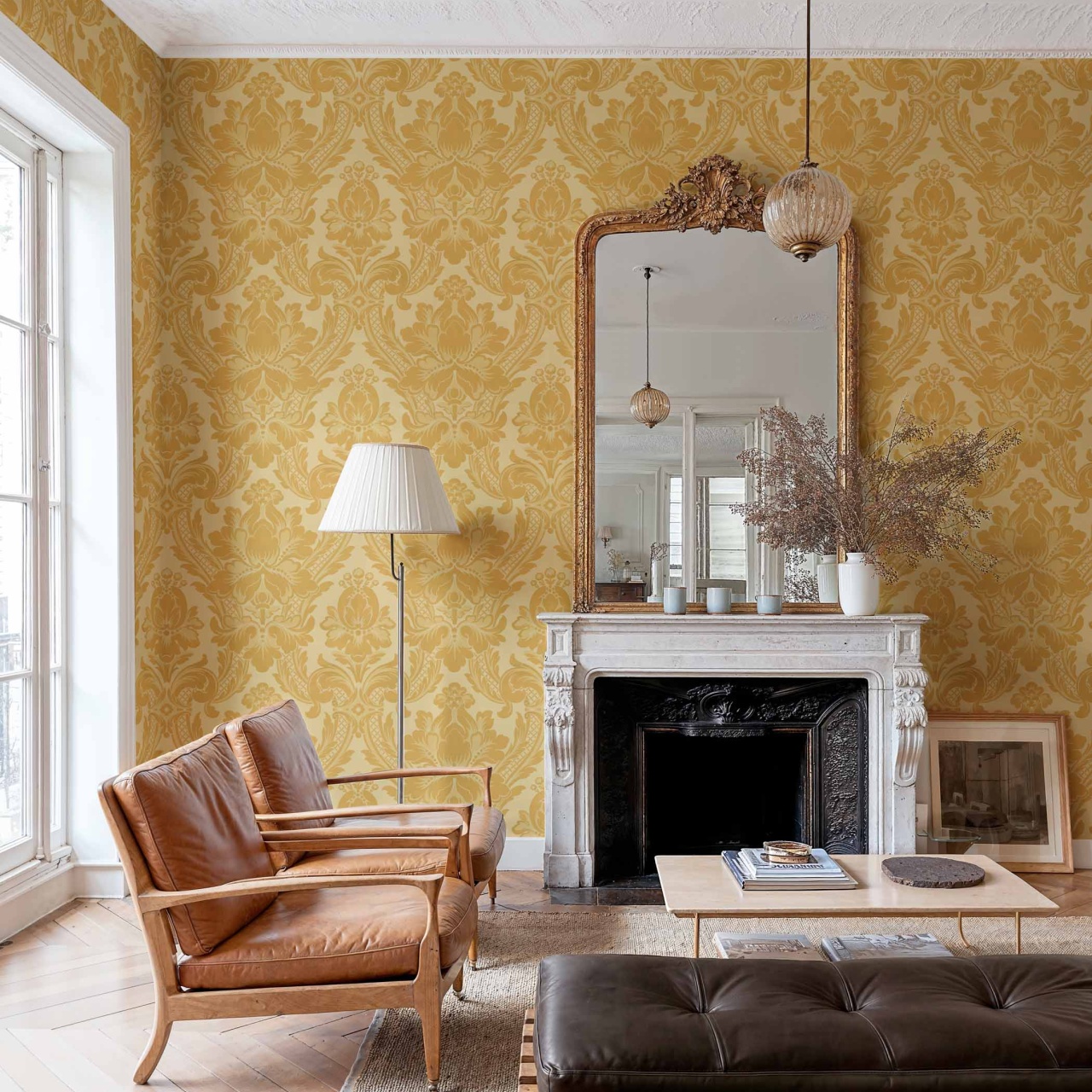 Tapet Venetian Damask, Mustard, Coordonne, 5mp / rola
